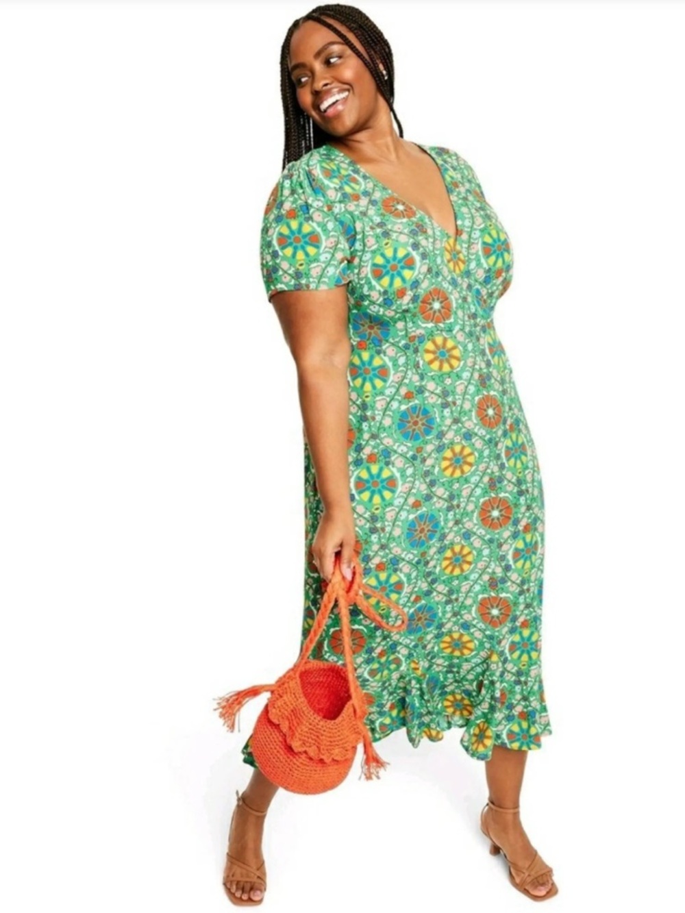 RHODE X Target Zinnia Floral Print Short Sleeve Midi Dress Size 14